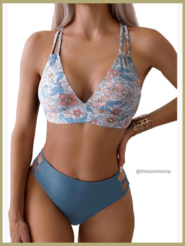 Women's V-Neck Cutout Bikini Set With Removable Pads